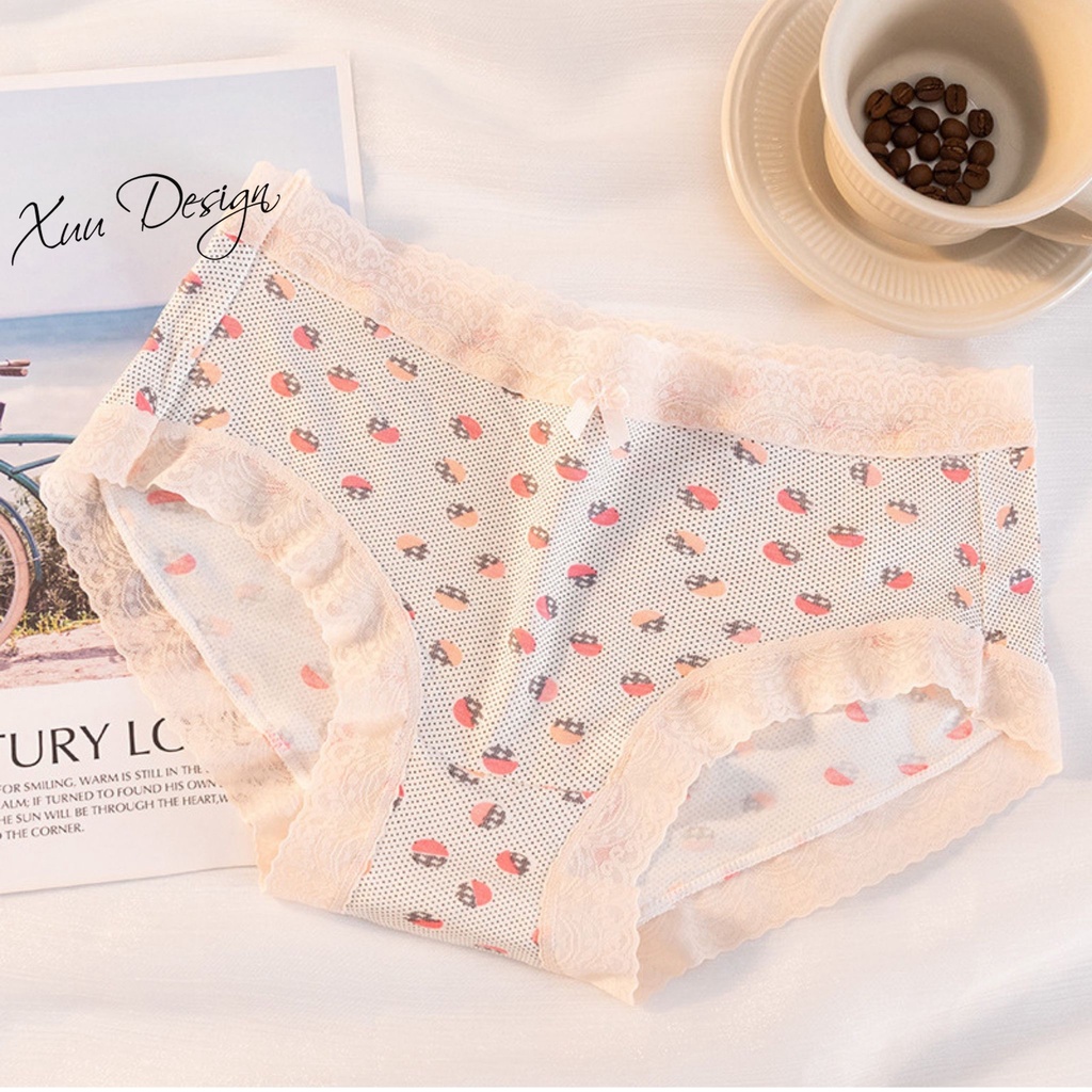 Quần lót nữ cotton phối ren viền họa tiết XUU, kháng khuẩn cao cấp QC89