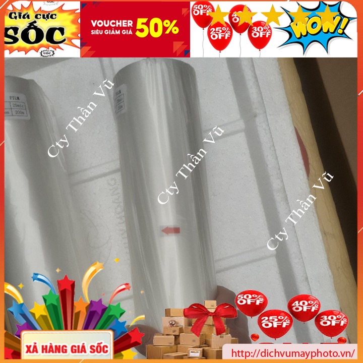 Quận giấy cán nhiệt bóng 25mic loại 300m chuẩn dùng cho máy FM 330 chất lượng INECO