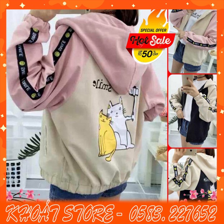 ÁO KHOÁC DÙ 2 Con Mèo (M580 - Dù 2 Lớp) (KHOÁT STORE)