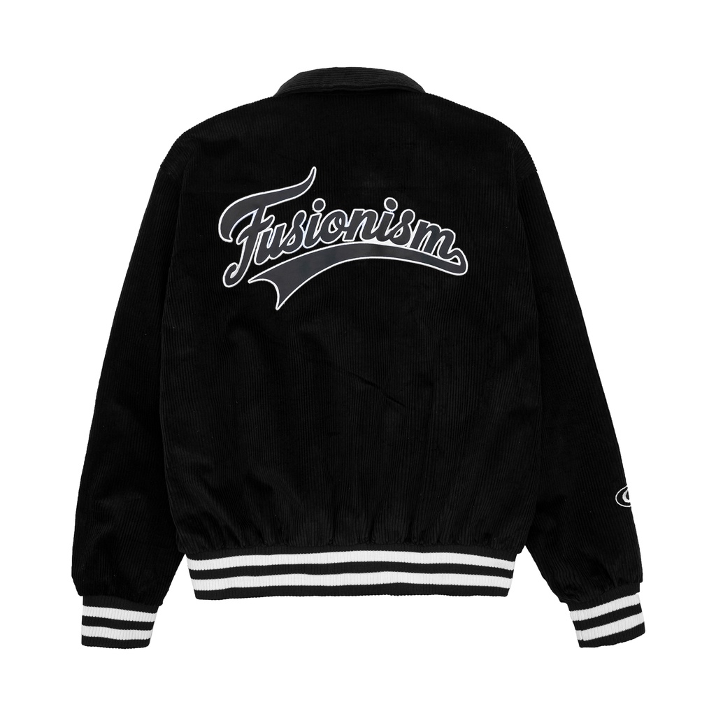 Áo Khoác Jacket Nhung Gân Corduroy Logo Basic Fusionism / Màu Đen - Kem / Unisex Nam Nữ