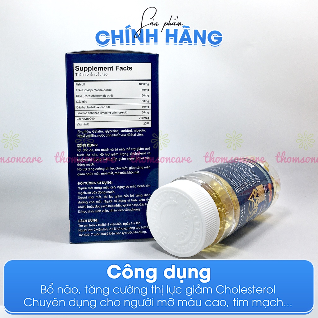 Bổ sung Omega 3 6 9 Ultra hàm lượng cao - từ dầu hoa anh thảo, Vitamin E giúp sáng mắt, đẹp da - Hộp 100 viên