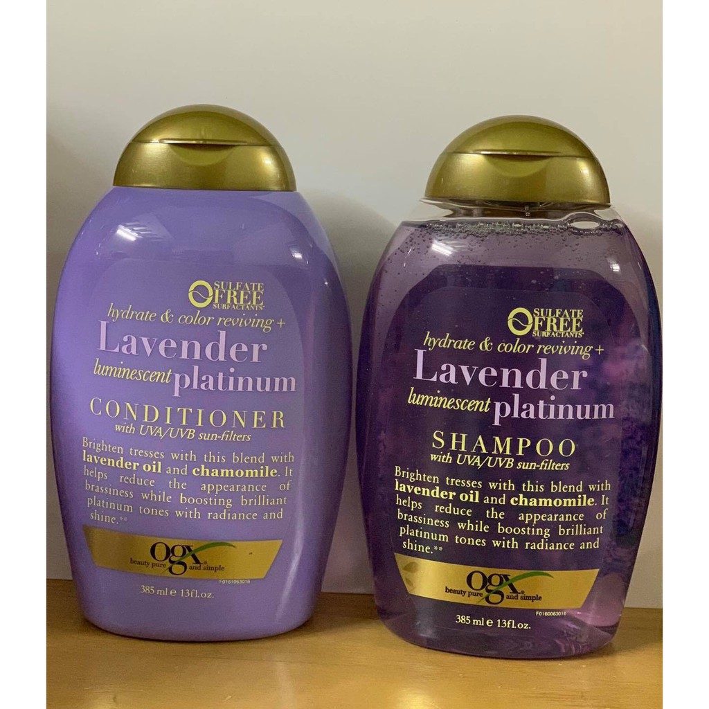 Cặp Gội và Xả OGX Hydrate &amp; Color Reviving + Lavender Luminescent Platinum 385ml