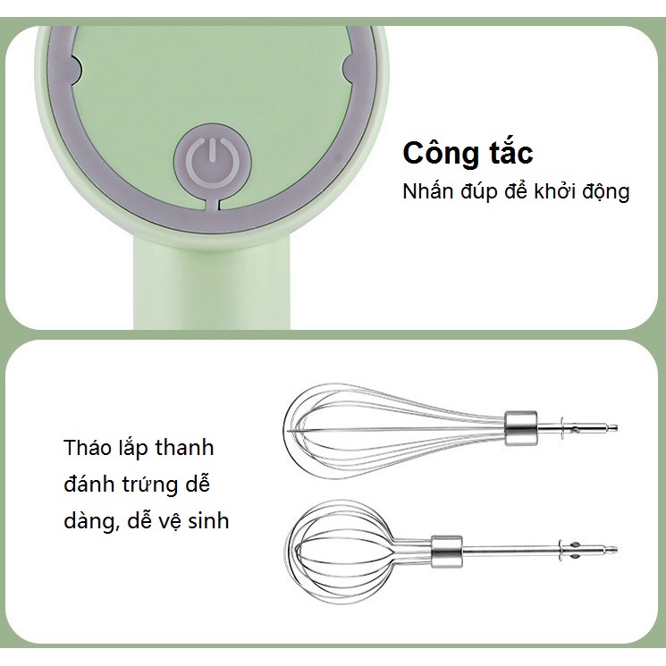 [Mã ELHA22 giảm 5% đơn 300K] Máy đánh trứng cầm tay tích điện không dây 3 chế độ