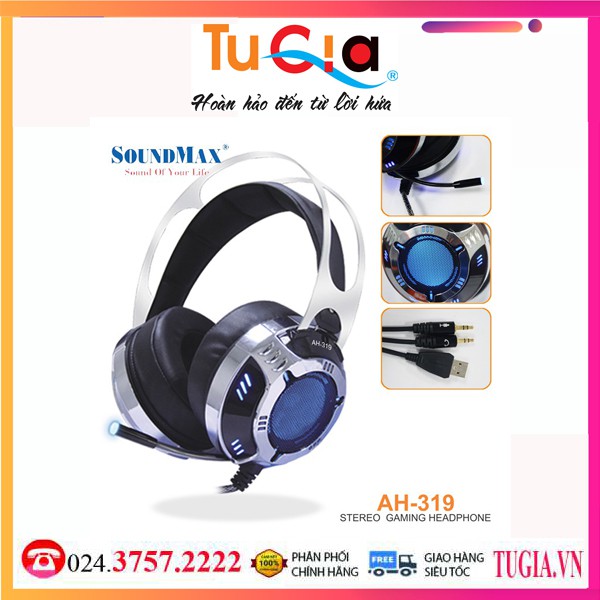 [Mã SKAMPUSHA7 giảm 8% đơn 250k]Tai nghe Over-ear SoundMAX AH 319-Hàng Chính Hãng