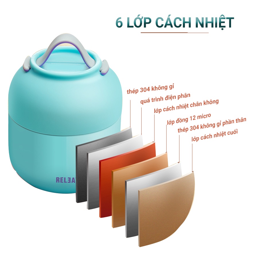 PVN44971 Bình Ủ Cháo,Thức Ăn Giữ Nhiệt RELEA Cao Cấp 700ML Ruột Inox 304 An Toàn Giá Rẻ