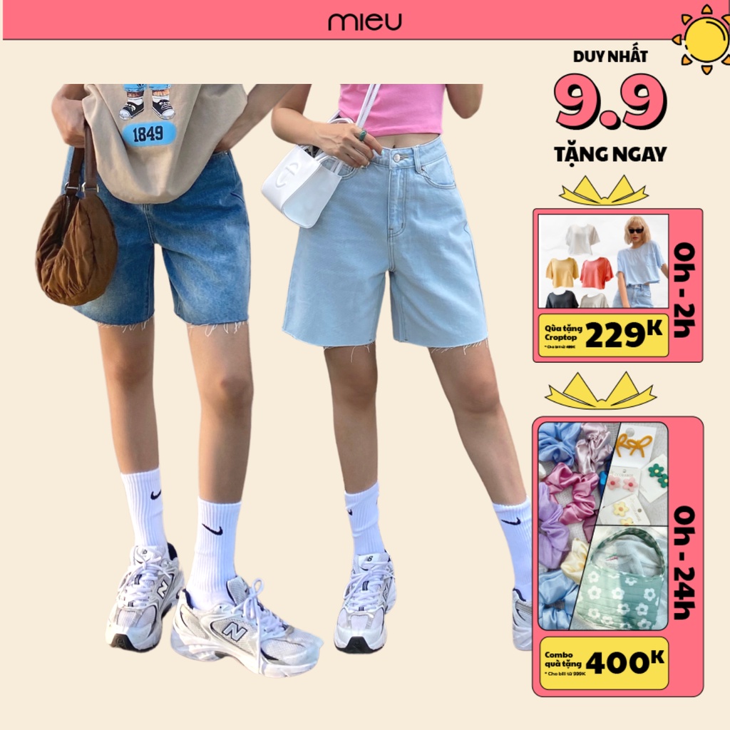 Quần short nữ jean cắt lai dáng lửng mùa hè phong cách trẻ trung năng động MIEU - JM19