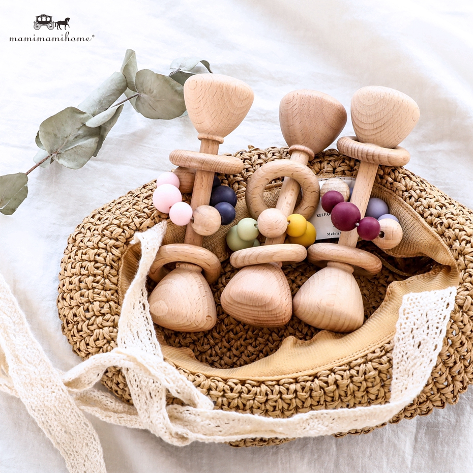 【COD】 1 cái Đồ chơi trẻ em bằng gỗ Teething Beech Wood Toys Đồ chơi trẻ em Nhai silicone Teething Baby Rattles bằng gỗ Đồ chơi cho trẻ em đang mọc răng BPA Miễn phí cho trẻ sơ sinh