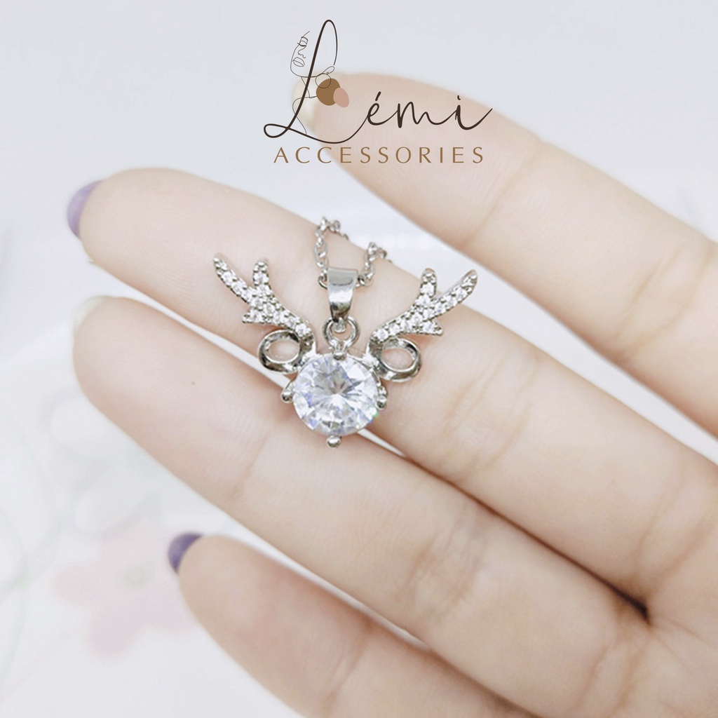 Dây chuyền bạc S925 cho nữ sừng tuần lộc đính đá màu bạc sang chảnh thời trang Hàn Quốc Lemi accessories