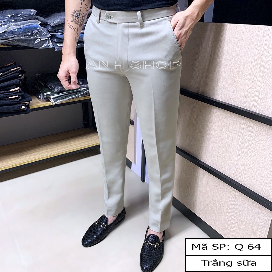 Quần âu nam ống côn, vải không nhăn không xù màu Xám trắng
