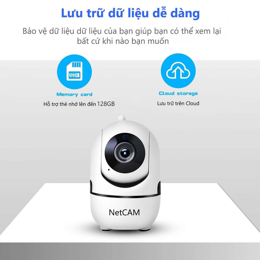 Camera IP WiFi NetCAM NR02 trong nhà, độ phân giải 2MP, Quay quét 360 độ, Đàm thoại 2 chiều, Theo dõi chuyển động