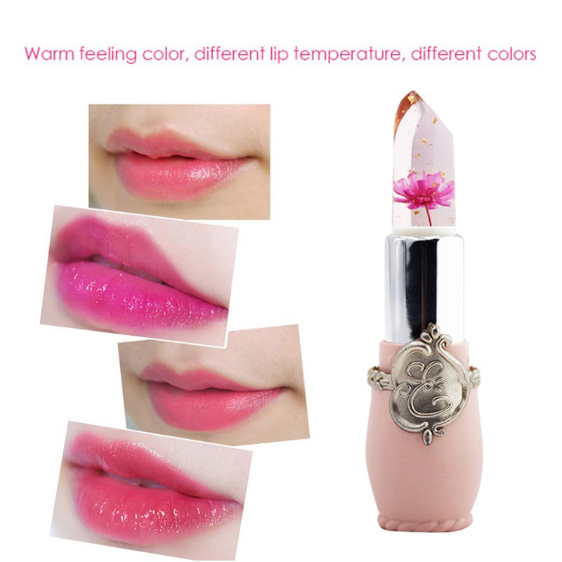 2 Pcs Beauty Bright Flower Crystal Jelly Lipstick Magic Temperature Change Color Lip Balm Makeup , Rose with Lemon Yellow