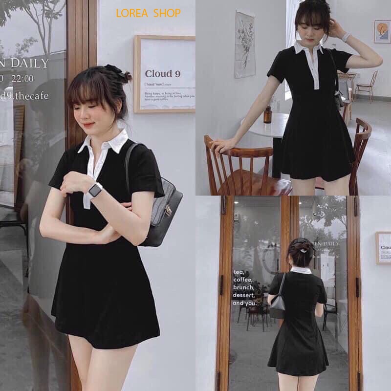 Váy Polo CỔ ĐỨC ,Đầm Polo Thun Suông Ôm Body Cổ Bẻ Cúc Cài