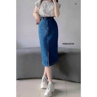 Chân váy bút chì dài qua gối jean giãn