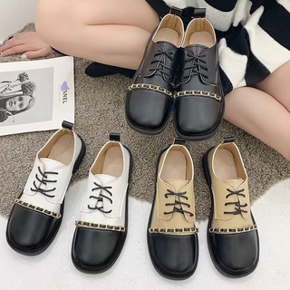 Giày oxford nữ da mềm mũi đen kiểu dáng độc lạ