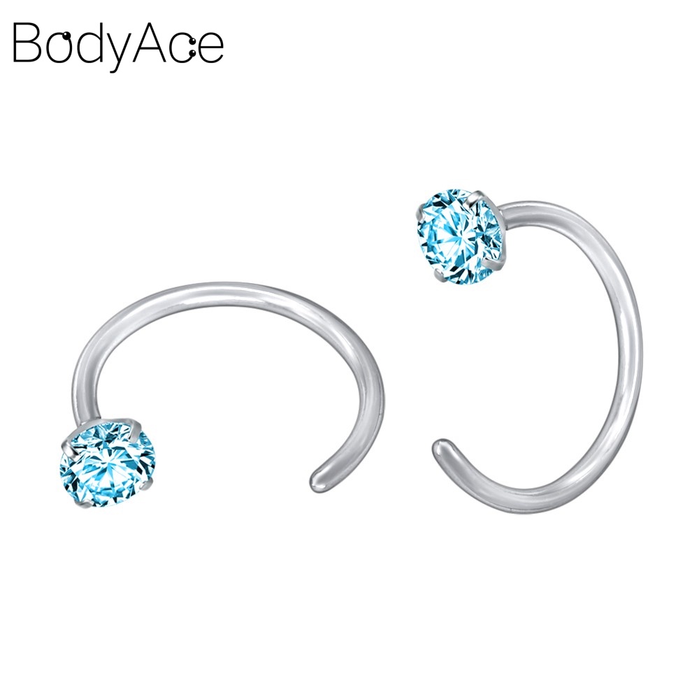 Khuyên mũi thép không gỉ hình chữ c đính đá zircon 3 màu tự chọn