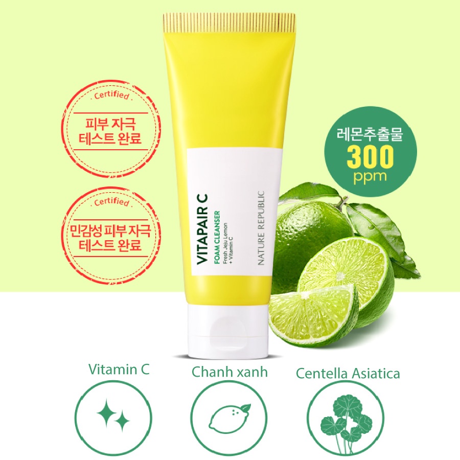 Sữa Rửa Mặt Dưỡng Sáng Da Nature Republic Vitapair C Foam Cleanser 150ml 07/2024