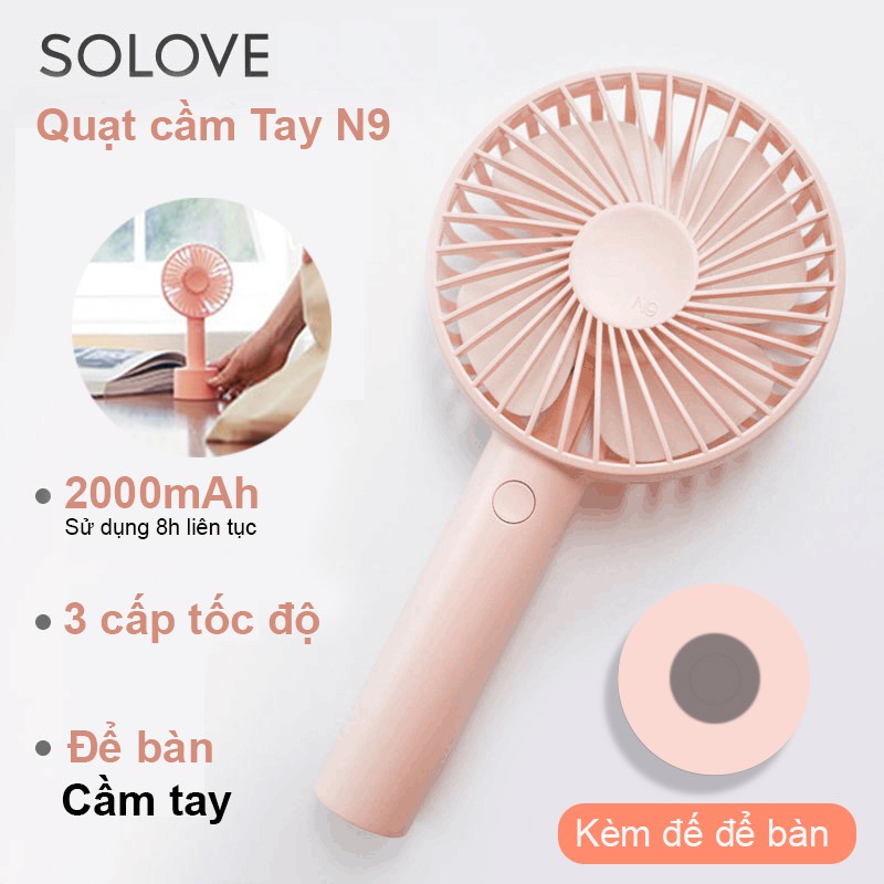 Quạt cầm tay mini SOLOVE N9 Pin sạc 2000 dùng 8h liên tục, kèm đế để bàn. Hàng chính hãng bảo hành 3 tháng