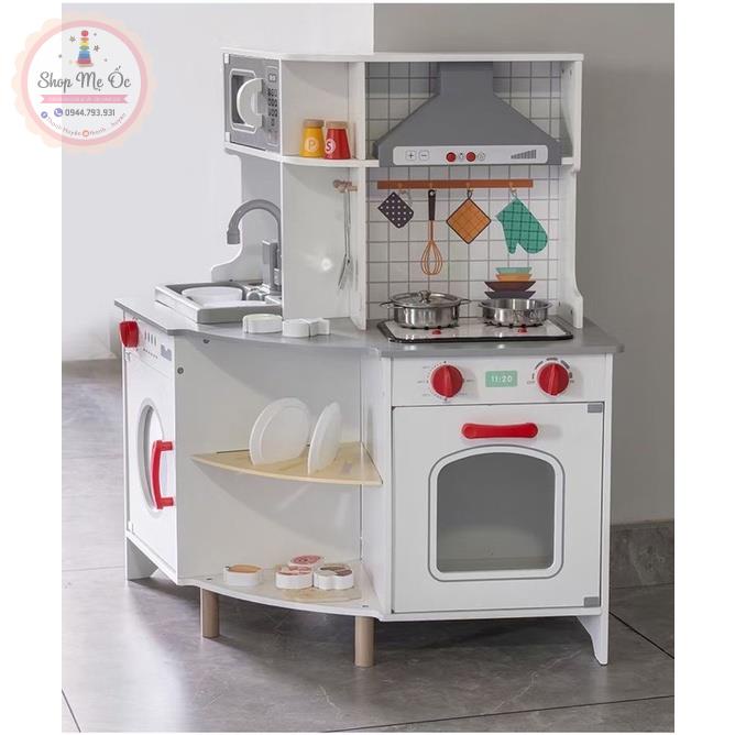 Đồ chơi gỗ - Bếp Góc 2 mặt cao 80cm (Có âm thanh - Vòi nước như thật)