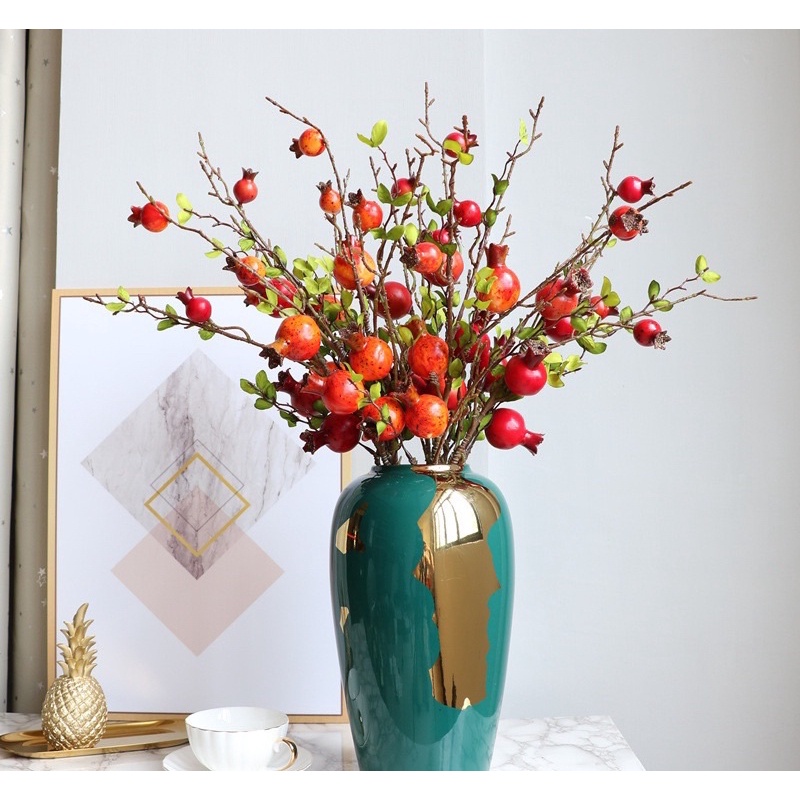 Cành Lựu giả tự nhiên SG.DECOR quả  to cắm trang trí xinh xắn tự nhiên hai màu đỏ cam May mắn Tài lộc trang trí nhà