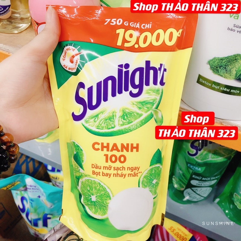 Nước Rửa Chén Sunligt Hương Chanh/ Muối Khoáng Thiên Nhiên Lô Hội/ Chanh và Bạc Hà