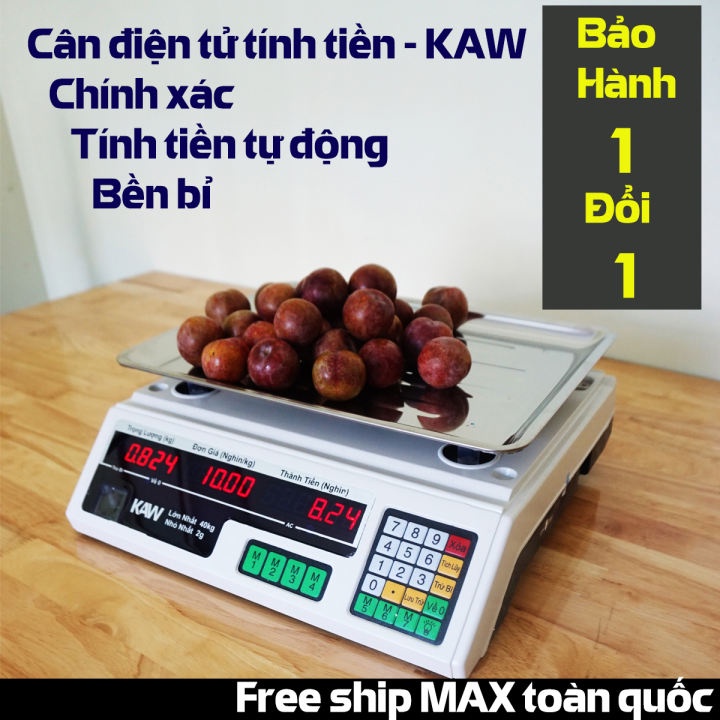 Cân điện tử tính tiền KAW 40kg, Cân điện tử nhà bếp siêu thị, Màn LED đỏ, Hiển thị 2 mặt, Độ chính xác cao, BH uy tín