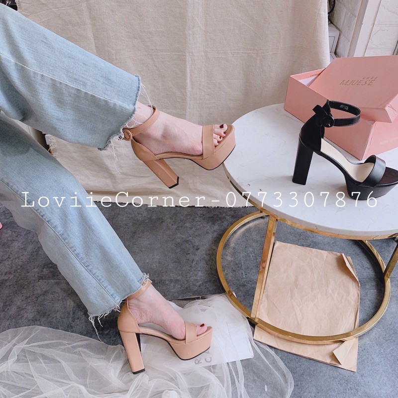 LOVIIECORNER- GIÀY SANDAL CAO GÓT 11 PHÂN ĐẾ ĐÚP - SANDAL CAO GÓT 11 PHÂN QUAI NGANG MŨI ĐÚP ĐẾ VUÔNG 11CM - KEM G201071