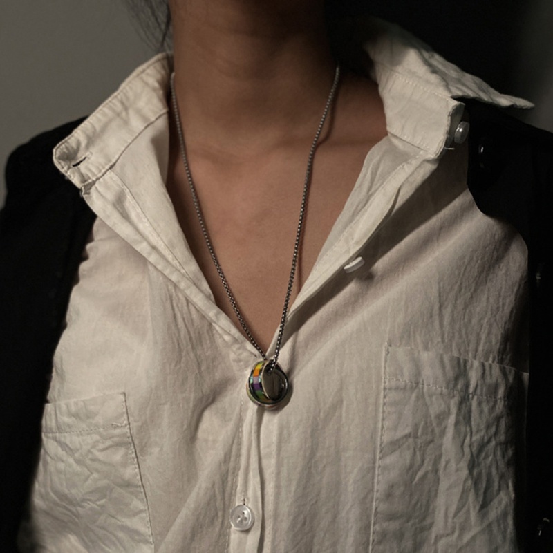 Vòng cổ Mặt Nhẫn Hình Lá Cờ Tình Yêu Bằng Thép Không Gỉ Màu Cầu Vồng Phong Cách Vintage