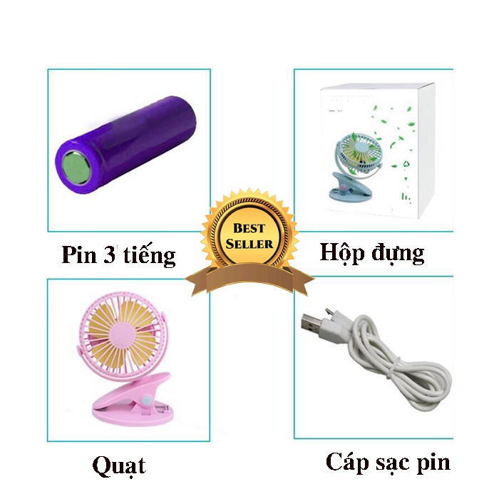 Quạt kẹp tích điện xoay 360 độ XH09, quạt tích điện mini kẹp bàn siêu tiện lợi