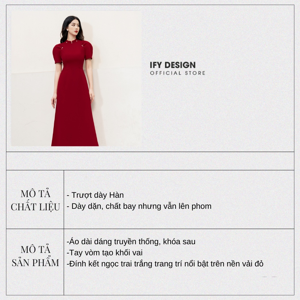 Áo dài cách tân đính ngọc tay bồng màu đỏ IFY Design FAD01A
