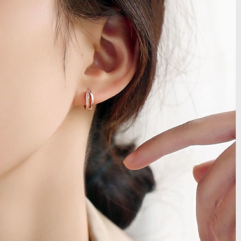 Khuyên tai bạc 925 SUMMERY tròn đính đá mạ vàng hồng