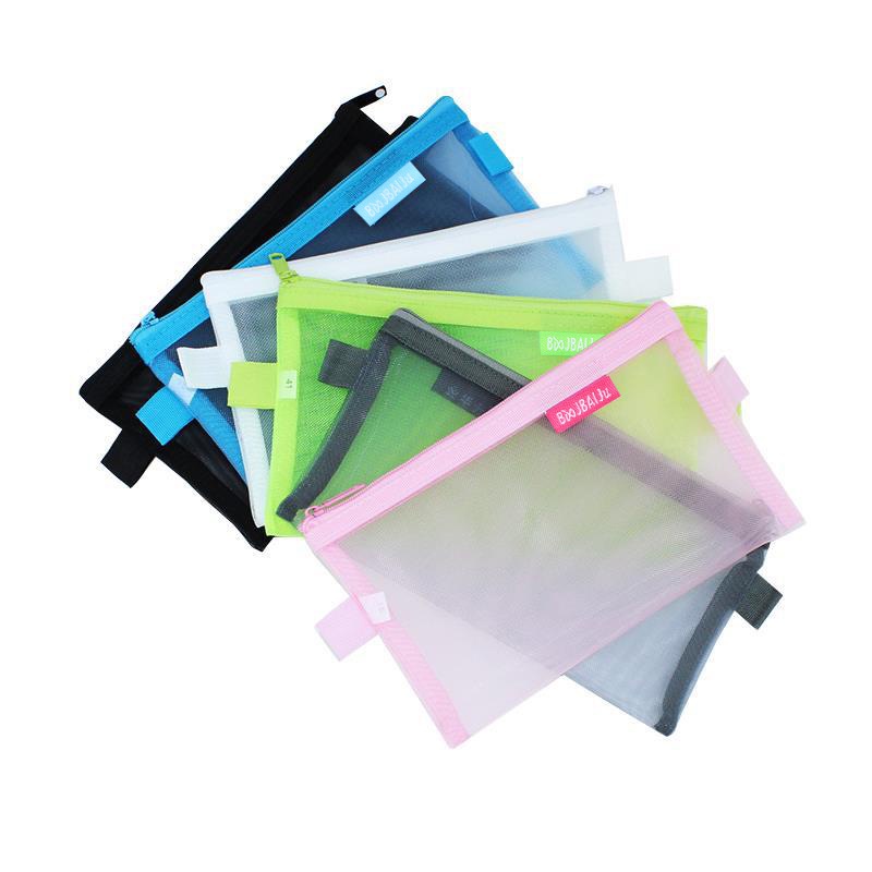 Túi Đựng Bút YB2 Bằng Nylon Trong Suốt Phối Lưới Có Dây Kéo Sức Chứa Lớn BY2