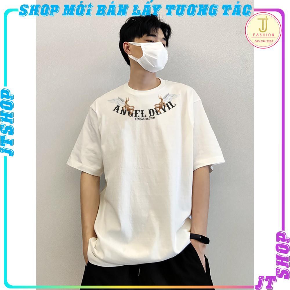 Áo thun unisex tay lỡ form rộng Angel Devil , áo thun cotton nam nữ unisex,JTSHOP