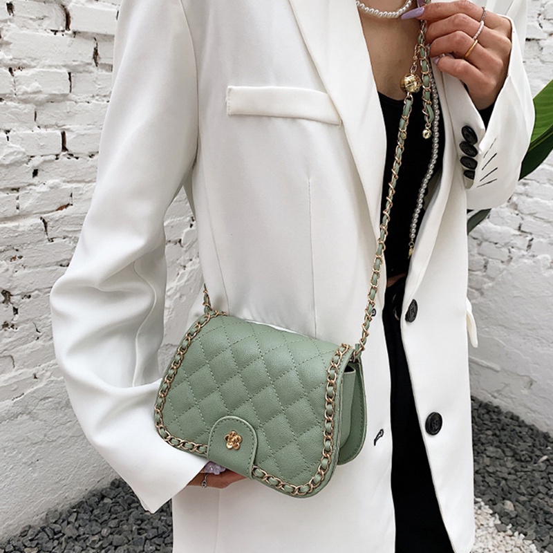 Túi Đeo Vai Dây Xích Phối Hạt Hình Thoi Thời Trang Cho Nữ