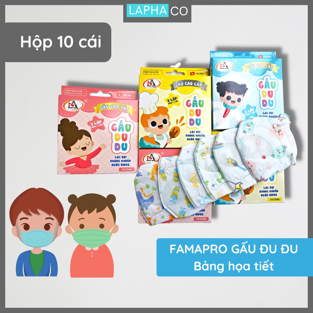 [ GẤU DU DU NAM ANH - COMBO 5 TÚI - 50CÁI] Khẩu trang trẻ em 3d Gấu Du Du Famapro Kháng giọt bắn, Kháng khuẩn