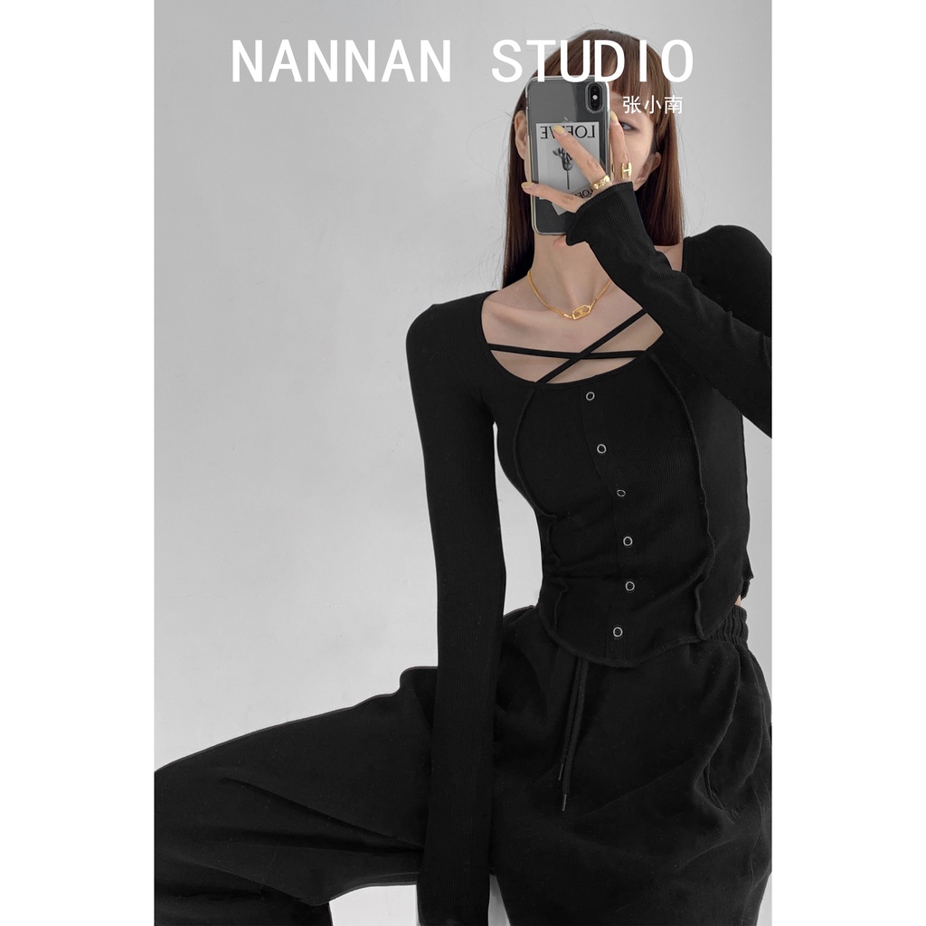 Áo Thun Nữ Dài Tay Vạt Chéo Vạt Trước Ngực Phong Cách Mới