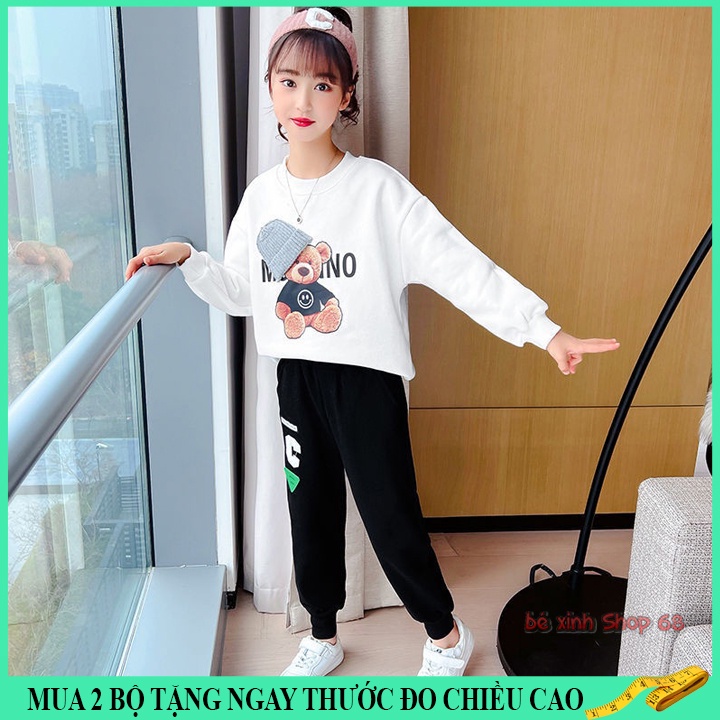 Bộ quần áo thu đông trẻ em 14-45kg mẫu MOHINO cho bé gái 4-15 tuổi sang chảnh, chất nỉ dày dặn, hàng may kĩ ,màu đen.MO6