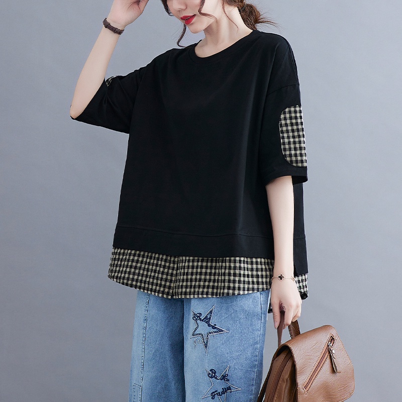 G80 áo thun big size freesize thoải mái rộng rãi phối kẻ caro thời trang phong cách