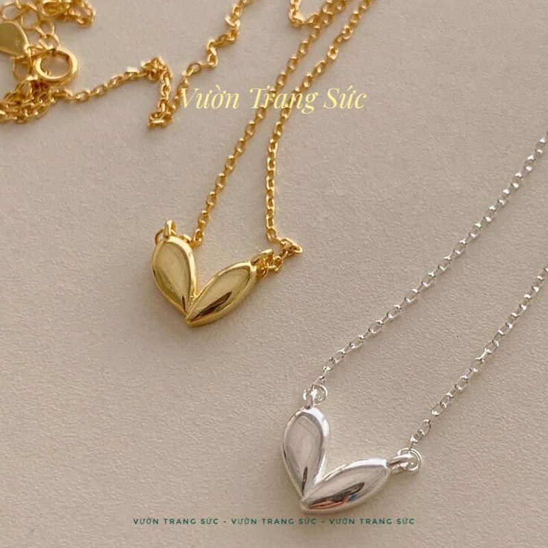 Dây chuyền nữ bạc S925 - Vòng cổ bạc Ý hình tim Bunny Heart dễ thương Vườn Trang Sức DC5047 Vàng
