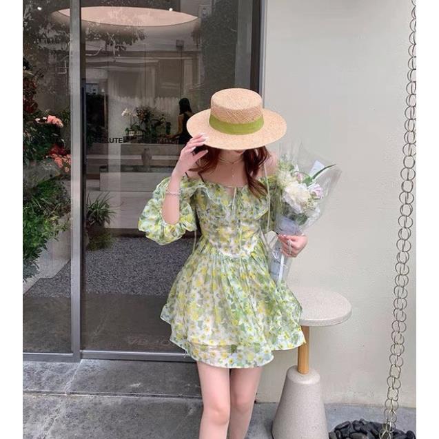 Váy hoa nhí, đầm hoa trễ vai xòe tiểu thư hàng thiết kế cao cấp