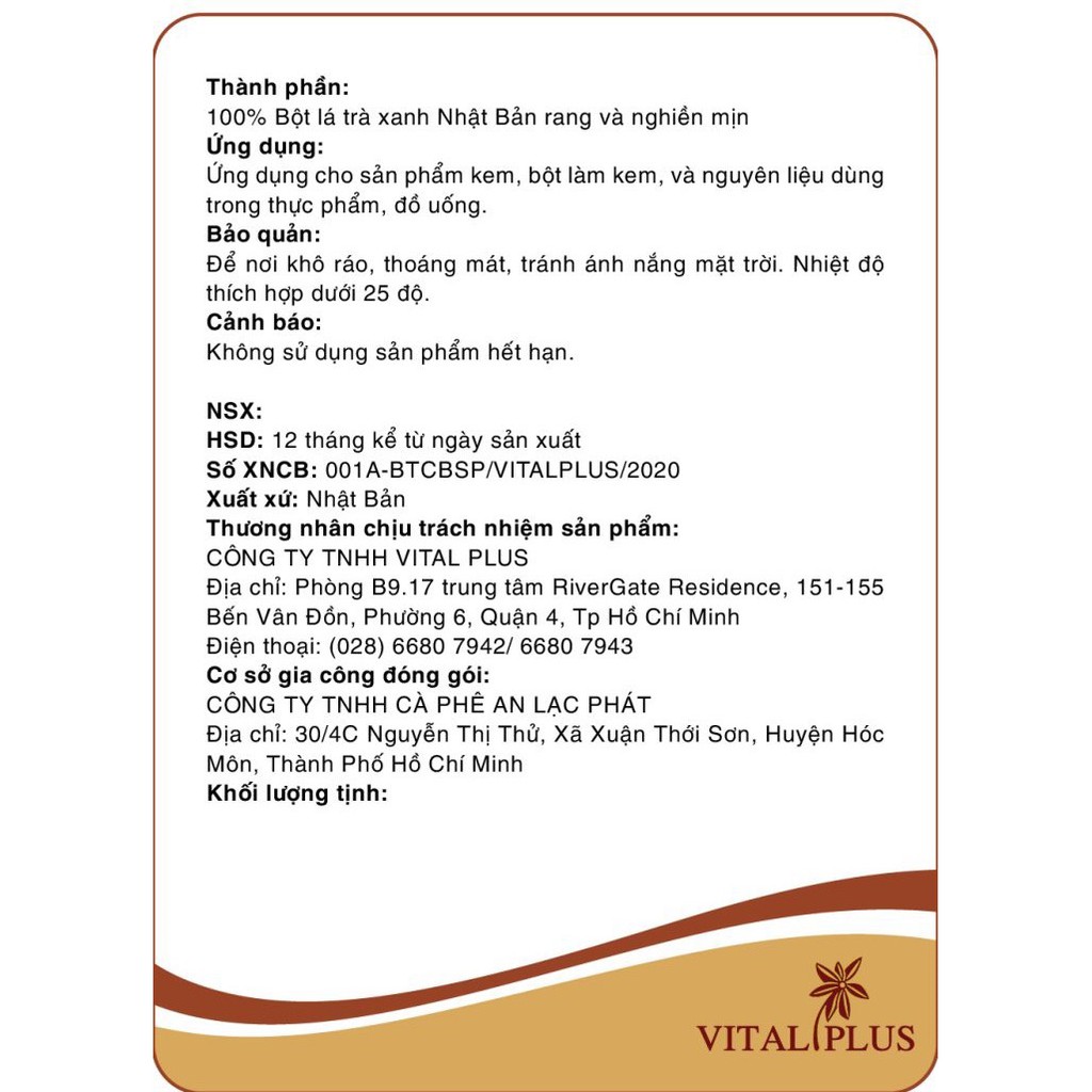 Bột Trà Rang - Hojicha Powder - Vital Plus - Shop Nhà Anise