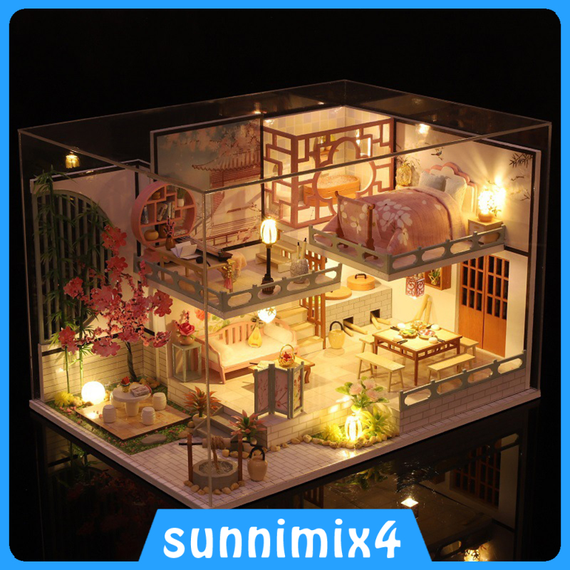 [H₂Sports&Fitness]3D Doll House Furniture Kits Mini Wooden Romantic Chinese Style Villa House
