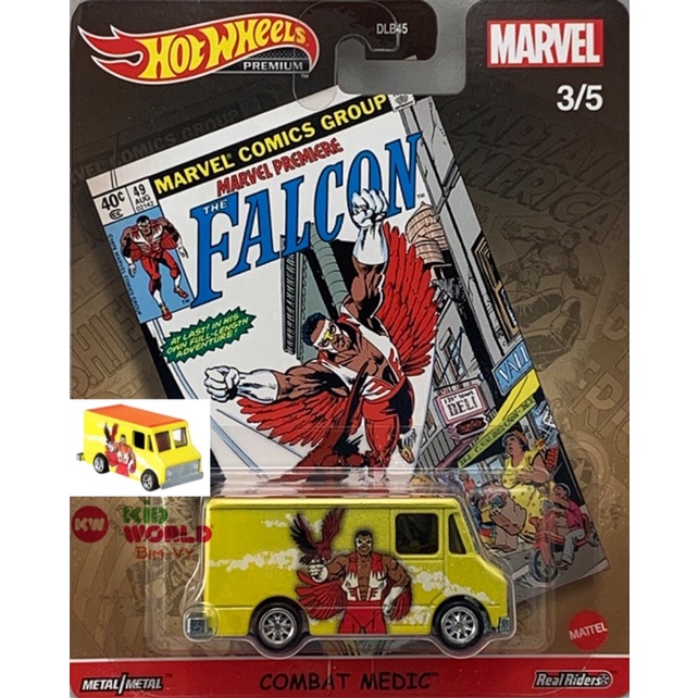 Xe mô hình Hot Wheels Premium Pop Culture Marvel Combat Medic GRL27, bánh cao su.