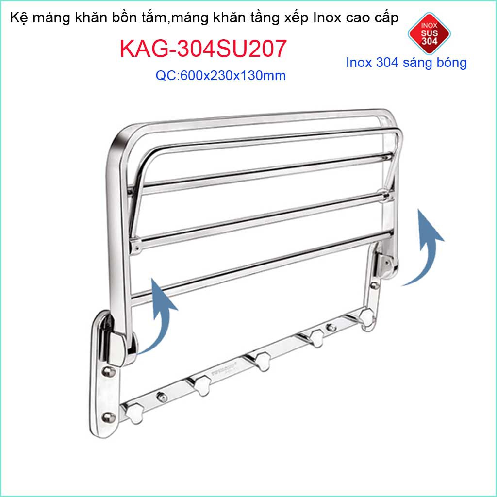 Máng Khăn 2 tầng Tovashu  KAG-304SU207, Máng khăn bồn tắm 2 tầng inox dập khuôn cao cấp SUS304 Nhật Bản