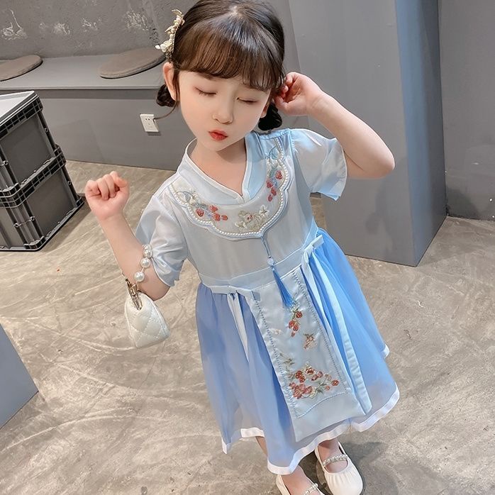 Đầm Hán Phục Tay Ngắn Thêu Hình Dâu Tây Phong Cách Trung Hoa Mới Mùa Hè 2022