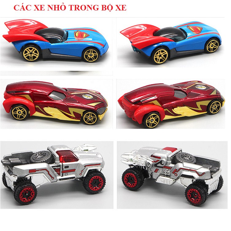 Bộ 6 ô tô siêu anh hùng và xe tải đồ chơi trẻ em xe bằng hợp kim và nhựa
