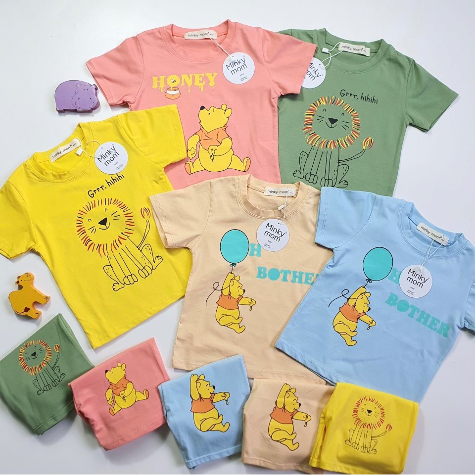 [SALE] Bộ Cộc Tay Cho Bé Minky Mom Vải Cotton 100% Họa Tiết Sư Tử Gấu Pooh Dễ Thương, Bộ Hè Bé Trai Bé Gái MKM2110