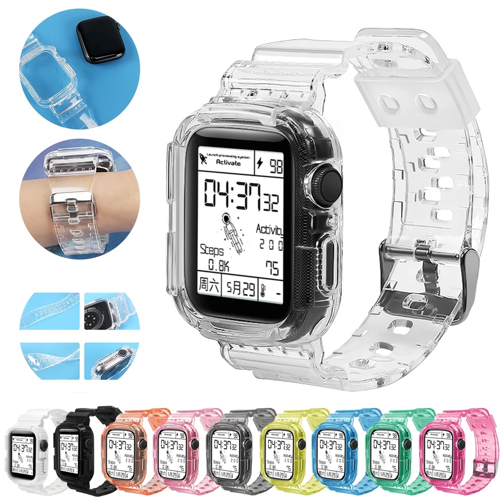 Trong Suốt Dây Đeo Tay Bằng silicone Chống Nước 38mm 42mm 42mm Cho iwatch 7 8 41mm 45mm 6 5 4 3 2 1