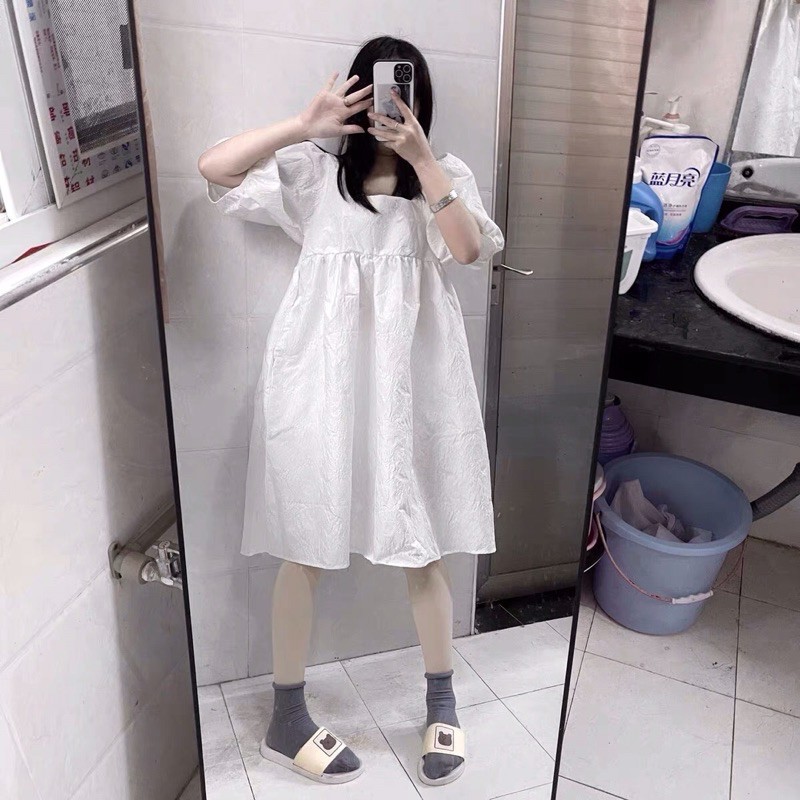 [ORDER] ĐẦM TRẮNG BABYDOLL CỔ VUÔNG TAY PHỒNG ULZZANG