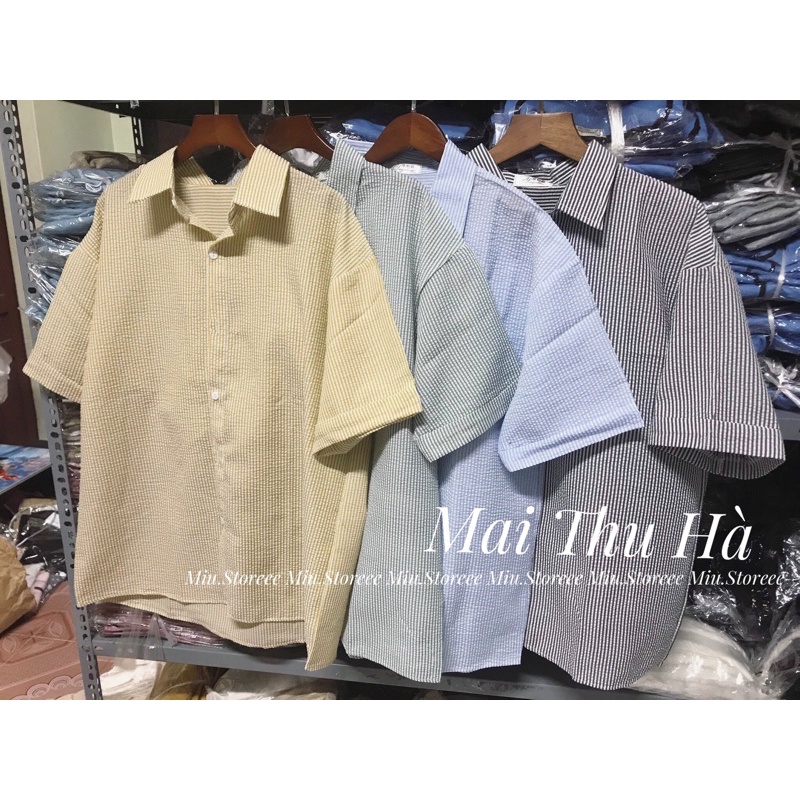 ÁO SƠ MI KẺ SỌC CỘC TAY CỔ ĐỨC - ÁO SƠ MI NỮ KẺ