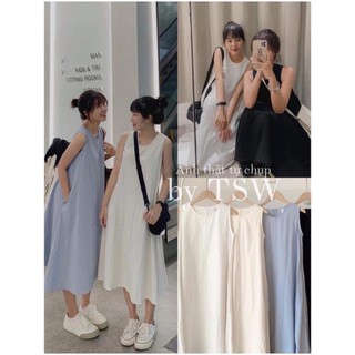 Váy ba lỗ thô mềm dáng suông oversize/Đầm ba lỗ thô đũi